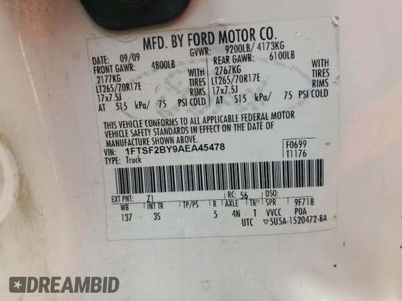 ✅ 2010 Ford F-250 • VIN: 1FTSF2BY9AEA45478 • Lot: 50821805. Wystawiony na Copart z przebiegiem 188 649 mil. Bezpłatny archiwum sprzedaży aukcyjnych z USA i szczegółowy raport historii pojazdu na DreamBid. Zdjęcie 12.