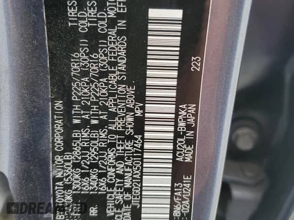 2005 Toyota Highlander с VIN JTEGD21AX50117464, выставлен на аукционе Copart как лот 84579155 с пробегом 193 211 миль миль и Списание • Salvage title. История ставок и продаж доступна на DreamBid. Изображение 13.