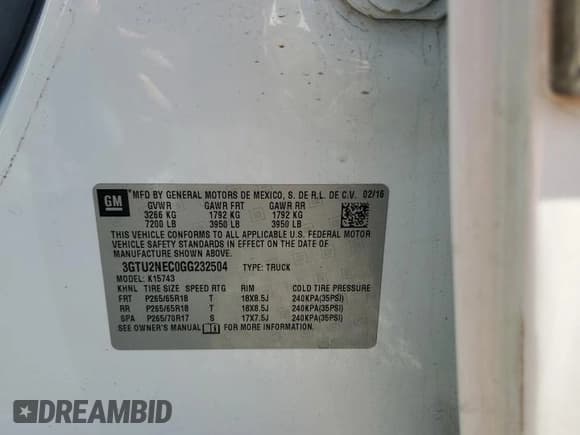 ✅ 2016 GMC Sierra 1500 SLT • VIN: 3GTU2NEC0GG232504 • Lot: 86126315. Listed on Copart with 134,925 mi. Free auction sales archive from the USA and detailed vehicle history report at DreamBid. Image 12.