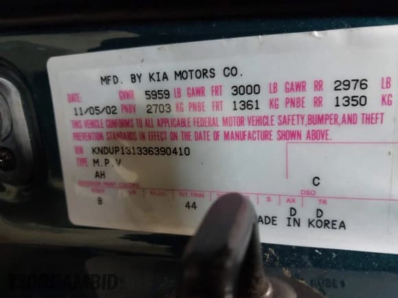 ✅ 2003 Kia Sedona LX • VIN: KNDUP131336390410 • Lot: 41602426. Wystawiony na IAAI z przebiegiem 170 613 mil. Bezpłatny archiwum sprzedaży aukcyjnych z USA i szczegółowy raport historii pojazdu na DreamBid. Zdjęcie 9.