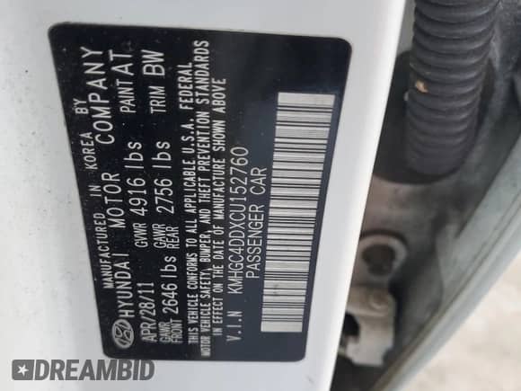 2012 Hyundai Genesis 3.8L with VIN KMHGC4DDXCU152760, listed as a Copart auction lot 74691104 with 194,946 mi miles and Salvage title. Bid and sale history available at DreamBid. Image 12.