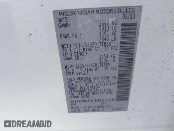 ✅ 2013 Nissan Pathfinder SV • VIN: 5N1AR2MN4DC682358 • Lot: 43297122. Wystawiony na IAAI z przebiegiem 111 498 mil. Bezpłatny archiwum sprzedaży aukcyjnych z USA i szczegółowy raport historii pojazdu na DreamBid. Zdjęcie 9.