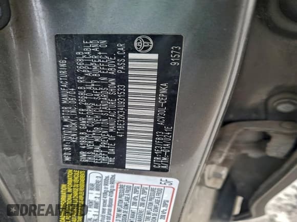 ✅ 2004 Toyota Camry LE • VIN: 4T1BE32K34U931533 • Lot: 91848195. Wystawiony na Copart z przebiegiem 222 410 mil. Bezpłatny archiwum sprzedaży aukcyjnych z USA i szczegółowy raport historii pojazdu na DreamBid. Zdjęcie 12.