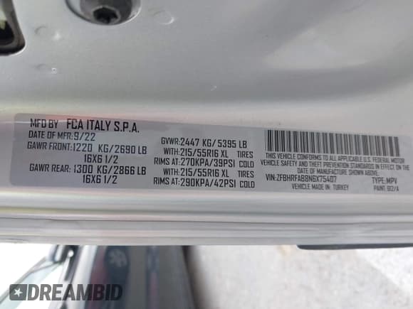 ✅ 2022 Ram ProMaster City Cargo Tradesman • VIN: ZFBHRFAB8N6X75407 • Lot: 42011880. Wystawiony na IAAI z przebiegiem 18 509 mil. Bezpłatny archiwum sprzedaży aukcyjnych z USA i szczegółowy raport historii pojazdu na DreamBid. Zdjęcie 9.