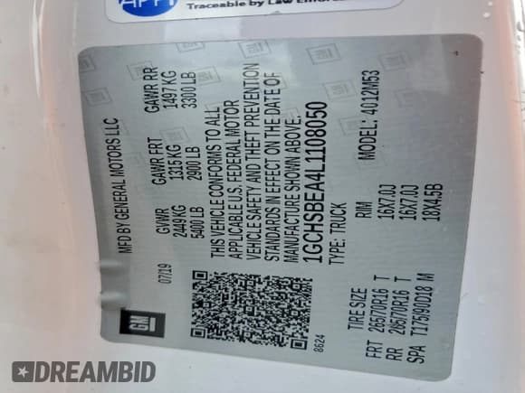 ✅ 2020 Chevrolet Colorado 2WD Work Truck • VIN: 1GCHSBEA4L1108050 • Lot: 93274395. Listed on Copart with 155,068 mi. Free auction sales archive from the USA and detailed vehicle history report at DreamBid. Image 12.