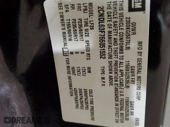 ✅ 2006 Chevrolet Equinox LT • VIN: 2CNDL63F766051552 • Лот: 82801764. Опубликован ранее на Copart с пробегом 212 870 миль. Бесплатный доступ к архиву аукционных продаж из США и подробный отчёт об истории автомобиля на DreamBid. Изображение 15.