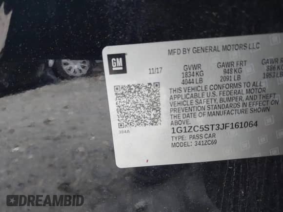 2018 Chevrolet Malibu LS z VIN 1G1ZC5ST3JF161064, wystawiony jako IAAI lot #42008987 z przebiegiem 72 911 mil mil oraz . Historia ofert i sprzedaży dostępna na DreamBid. Obrazek 9.