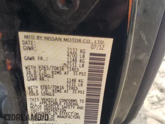 ✅ 2012 Nissan Frontier SV • VIN: 1N6BD0CT5CC468504 • Lot: 54602885. Listed on Copart with 108,724 mi. Free auction sales archive from the USA and detailed vehicle history report at DreamBid. Image 14.