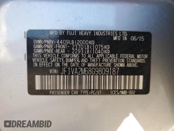 ✅ 2016 Subaru WRX STI • VIN: JF1VA2M68G9809187 • Лот: 83693984. Опубликован ранее на Copart с пробегом Не указан. Бесплатный доступ к архиву аукционных продаж из США и подробный отчёт об истории автомобиля на DreamBid. Изображение 13.