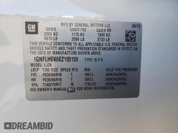 ✅ 2014 Chevrolet Equinox LTZ • VIN: 1GNFLHEK6EZ105159 • Лот: 64492895. Опубликован ранее на Copart с пробегом 135 425 миль. Бесплатный доступ к архиву аукционных продаж из США и подробный отчёт об истории автомобиля на DreamBid. Изображение 12.