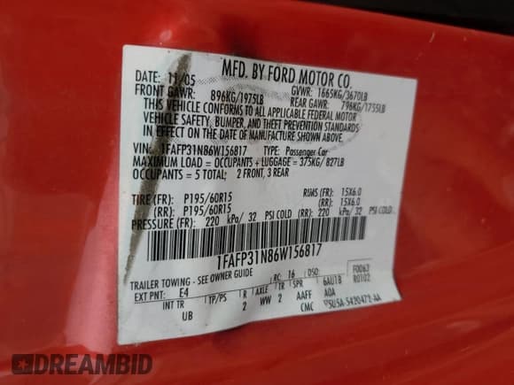 ✅ 2006 Ford Focus S • VIN: 1FAFP31N86W156817 • Lot: 81752085. Listed on Copart with 163,712 mi. Free auction sales archive from the USA and detailed vehicle history report at DreamBid. Image 12.