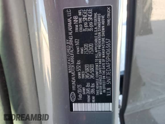 2023 Hyundai Santa Cruz Limited z VIN 5NTJEDAF5PH063657, wystawiony jako Copart lot #80549014 z przebiegiem 65 303 mil mil oraz Szkoda całkowita • Salvage title. Historia ofert i sprzedaży dostępna na DreamBid. Obrazek 13.