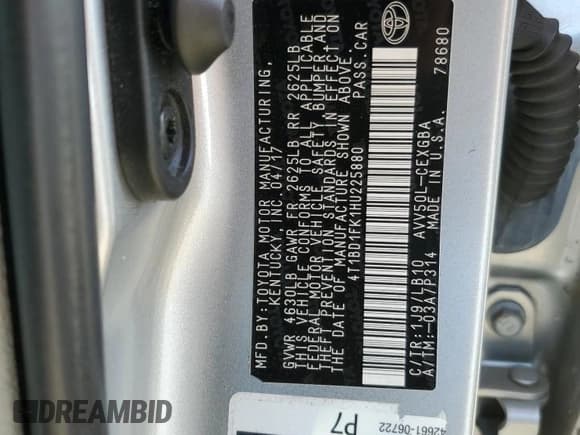 ✅ 2017 Toyota Camry Hybrid LE • VIN: 4T1BD1FK1HU225880 • Лот: 66937895. Опубликован ранее на Copart с пробегом 55 682 миль. Бесплатный доступ к архиву аукционных продаж из США и подробный отчёт об истории автомобиля на DreamBid. Изображение 12.