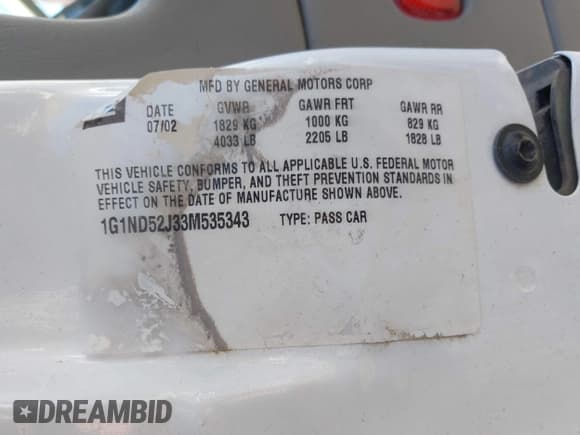 ✅ 2003 Chevrolet Malibu • VIN: 1G1ND52J33M535343 • Lot: 43545369. Listed on IAAI with 155,132 mi. Free auction sales archive from the USA and detailed vehicle history report at DreamBid. Image 9.