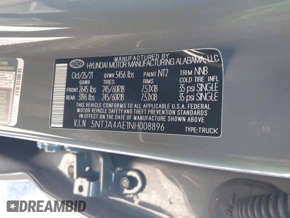 2022 Hyundai Santa Cruz SE with VIN 5NTJA4AE1NH008896, listed as a IAAI auction lot 41444400 with 23,547 mi miles and . Bid and sale history available at DreamBid. Image 9.