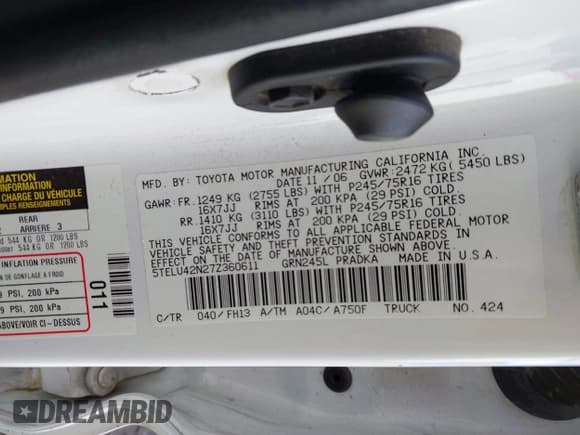 ✅ 2007 Toyota Tacoma • VIN: 5TELU42N27Z360611 • Лот: 43571261. Опубликован ранее на IAAI с пробегом 260 614 миль. Бесплатный доступ к архиву аукционных продаж из США и подробный отчёт об истории автомобиля на DreamBid. Изображение 9.