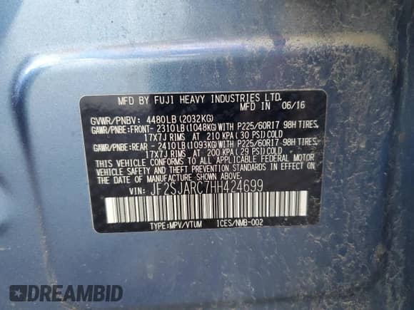 2017 Subaru Forester Limited with VIN JF2SJARC7HH424699, listed as a Copart auction lot 85347715 with 139,803 mi miles and Salvage title. Bid and sale history available at DreamBid. Image 13.