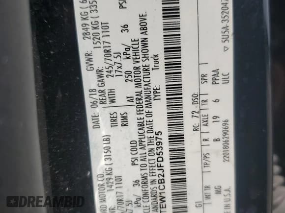 ✅ 2018 Ford F-150 XL • VIN: 1FTEW1CB2JFD53975 • Lot: 69654845. Listed on Copart with 134,350 mi. Free auction sales archive from the USA and detailed vehicle history report at DreamBid. Image 12.