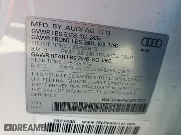 ✅ 2014 Audi Q5 Premium Plus • VIN: WA1LFAFP6EA057837 • Lot: 71748425. Wystawiony na Copart z przebiegiem 112 814 mil. Bezpłatny archiwum sprzedaży aukcyjnych z USA i szczegółowy raport historii pojazdu na DreamBid. Zdjęcie 13.