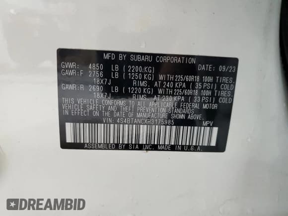 ✅ 2024 Subaru Outback Limited • VIN: 4S4BTANCXR3175985 • Lot: 87109885. Listed on Copart with 21,152 mi. Free auction sales archive from the USA and detailed vehicle history report at DreamBid. Image 13.