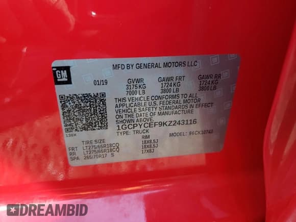 ✅ 2019 Chevrolet Silverado 1500 Custom Trail Boss • VIN: 1GCPYCEF9KZ243116 • Lot: 49634584. Wystawiony na Copart z przebiegiem 115 754 mil. Bezpłatny archiwum sprzedaży aukcyjnych z USA i szczegółowy raport historii pojazdu na DreamBid. Zdjęcie 13.