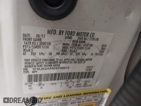 ✅ 2013 Ford Expedition Max Limited • VIN: 1FMJK2A55DEF00213 • Лот: 43828803. Опубликован ранее на IAAI с пробегом 325 039 миль. Бесплатный доступ к архиву аукционных продаж из США и подробный отчёт об истории автомобиля на DreamBid. Изображение 9.