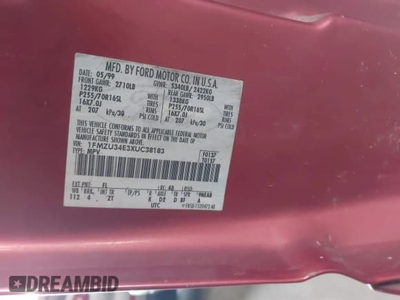 ✅ 1999 Ford Explorer XLT • VIN: 1FMZU34E3XUC38183 • Lot: 42805577. Listed on IAAI with 199,967 mi. Free auction sales archive from the USA and detailed vehicle history report at DreamBid. Image 9.