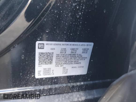 2025 Chevrolet Equinox AWD LT with VIN 3GNAXPEG2SL316625, listed as a Copart auction lot 90637865 with 14,745 mi miles and Non repairable. Bid and sale history available at DreamBid. Image 13.