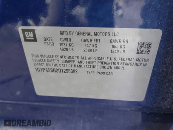 2013 Chevrolet Cruze LS с VIN 1G1PA5SG3D7258392, выставлен на аукционе IAAI как лот 43255157 с пробегом 103 184 миль миль и . История ставок и продаж доступна на DreamBid. Изображение 9.