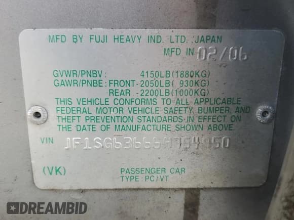 ✅ 2006 Subaru Forester X • VIN: JF1SG63666H754950 • Lot: 70736875. Listed on Copart with 180,480 mi. Free auction sales archive from the USA and detailed vehicle history report at DreamBid. Image 12.