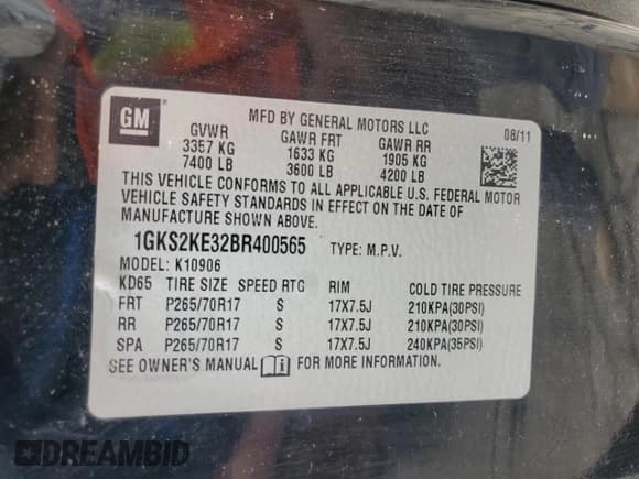 ✅ 2011 GMC Yukon XL SLT • VIN: 1GKS2KE32BR400565 • Lot: 62788065. Listed on Copart with 195,257 mi. Free auction sales archive from the USA and detailed vehicle history report at DreamBid. Image 13.