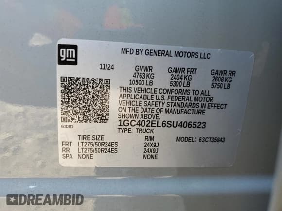 ✅ 2025 Chevrolet Silverado 1500 • VIN: 1GC402EL6SU406523 • Лот: 81186035. Опубликован ранее на Copart с пробегом 10 538 миль. Бесплатный доступ к архиву аукционных продаж из США и подробный отчёт об истории автомобиля на DreamBid. Изображение 12.