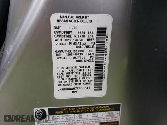 ✅ 2007 Infiniti FX • VIN: JNRBS08W97X400541 • Lot: 49074345. Wystawiony na Copart z przebiegiem 196 447 mil. Bezpłatny archiwum sprzedaży aukcyjnych z USA i szczegółowy raport historii pojazdu na DreamBid. Zdjęcie 12.