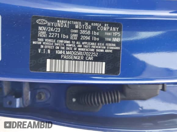 2024 Hyundai Elantra SEL z VIN KMHLM4DG5RU702252, wystawiony jako IAAI lot #43421527 z przebiegiem 18 819 mil mil oraz . Historia ofert i sprzedaży dostępna na DreamBid. Obrazek 9.