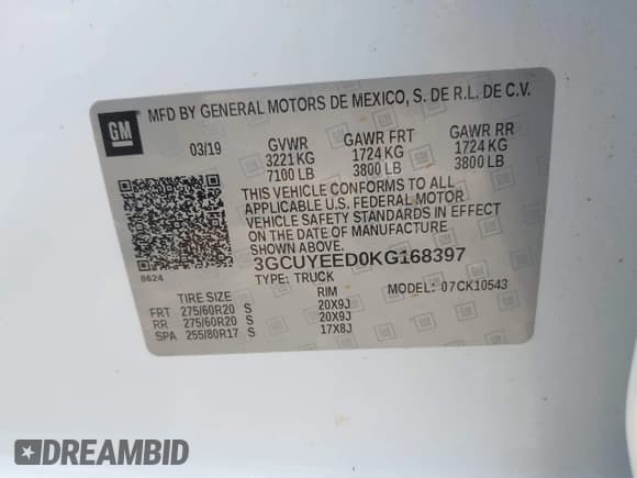 ✅ 2019 Chevrolet Silverado 1500 RST • VIN: 3GCUYEED0KG168397 • Lot: 43125706. Wystawiony na IAAI z przebiegiem 92 805 mil. Bezpłatny archiwum sprzedaży aukcyjnych z USA i szczegółowy raport historii pojazdu na DreamBid. Zdjęcie 9.