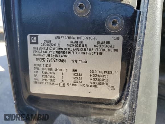 ✅ 2007 Chevrolet Silverado 1500 Work Truck • VIN: 1GCEC19V07Z193452 • Лот: 73950104. Опубликован ранее на Copart с пробегом 226 801 миль. Бесплатный доступ к архиву аукционных продаж из США и подробный отчёт об истории автомобиля на DreamBid. Изображение 12.