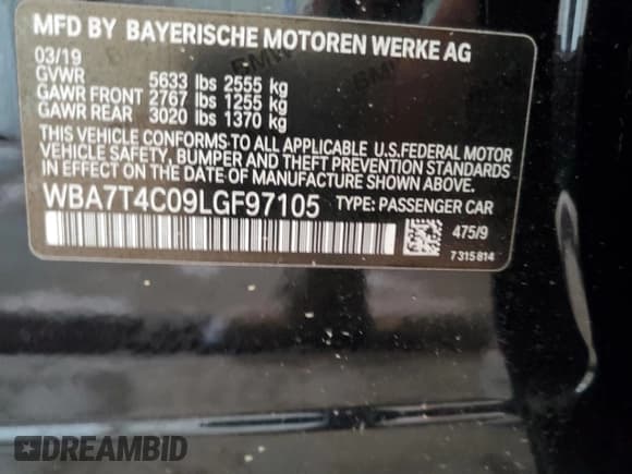 ✅ 2020 BMW 7 Series 740i xDrive • VIN: WBA7T4C09LGF97105 • Лот: 63449595. Опубликован ранее на Copart с пробегом Не указан. Бесплатный доступ к архиву аукционных продаж из США и подробный отчёт об истории автомобиля на DreamBid. Изображение 13.