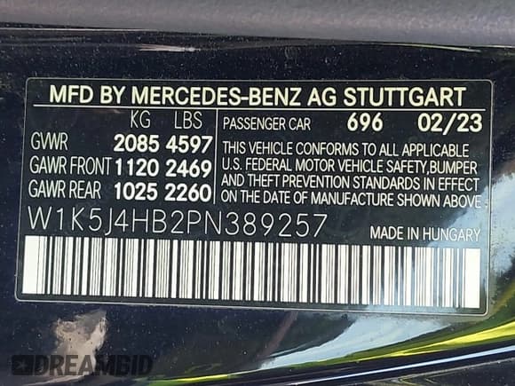 ✅ 2023 Mercedes-Benz CLA 250 • VIN: W1K5J4HB2PN389257 • Lot: 41996665. Listed on IAAI with 33,894 mi. Free auction sales archive from the USA and detailed vehicle history report at DreamBid. Image 9.