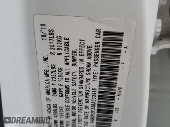 ✅ 2011 Honda Accord LX • VIN: 1HGCP2F3XBA033916 • Lot: 71707035. Listed on Copart with 105,279 mi. Free auction sales archive from the USA and detailed vehicle history report at DreamBid. Image 12.