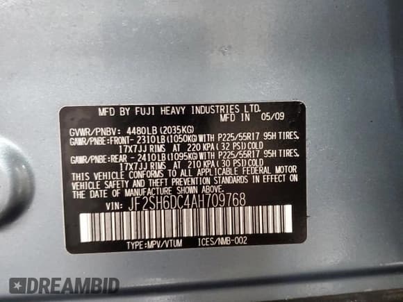 ✅ 2010 Subaru Forester X Limited • VIN: JF2SH6DC4AH709768 • Lot: 58398505. Listed on Copart with 151,760 mi. Free auction sales archive from the USA and detailed vehicle history report at DreamBid. Image 14.