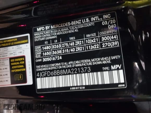 ✅ 2021 Mercedes-Benz GLE 53 AMG • VIN: 4JGFD6BB8MA221373 • Lot: 42812075. Listed on IAAI with 67,630 mi. Free auction sales archive from the USA and detailed vehicle history report at DreamBid. Image 9.