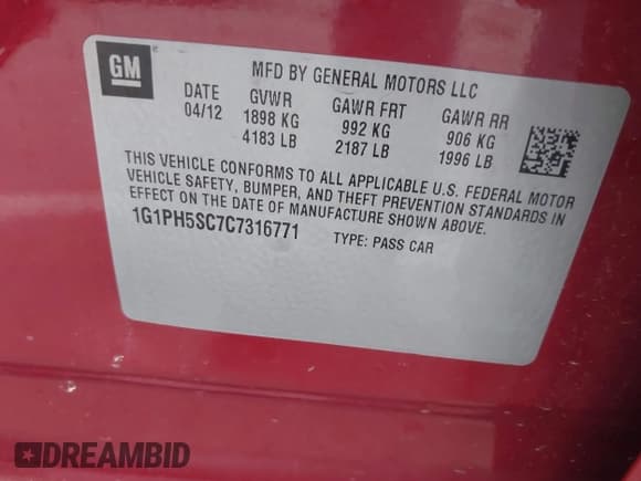 ✅ 2012 Chevrolet Cruze LTZ • VIN: 1G1PH5SC7C7316771 • Лот: 43451642. Опубликован ранее на IAAI с пробегом 133 334 миль. Бесплатный доступ к архиву аукционных продаж из США и подробный отчёт об истории автомобиля на DreamBid. Изображение 9.