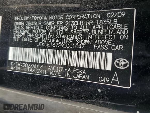 ✅ 2009 Scion tC • VIN: JTKDE167290301047 • Lot: 67228725. Listed on Copart with 187,442 mi. Free auction sales archive from the USA and detailed vehicle history report at DreamBid. Image 12.