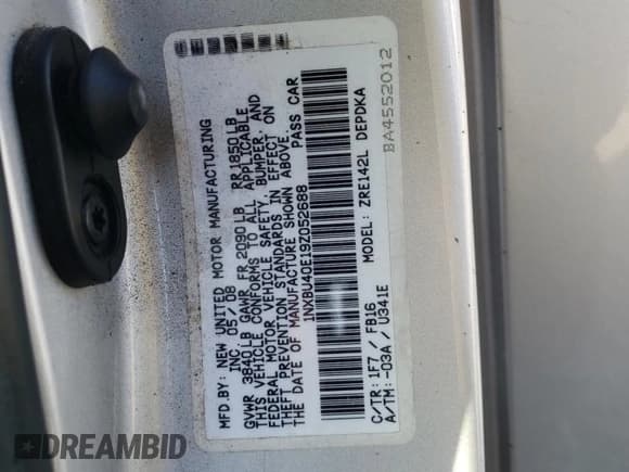 ✅ 2009 Toyota Corolla XLE • VIN: 1NXBU40E19Z052688 • Lot: 85716745. Listed on Copart with 129,553 mi. Free auction sales archive from the USA and detailed vehicle history report at DreamBid. Image 12.