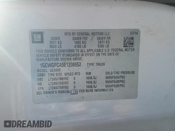 ✅ 2014 Chevrolet Express Cargo • VIN: 1GCWGFCA9E1208652 • Lot: 84780395. Listed on Copart with 222,211 mi. Free auction sales archive from the USA and detailed vehicle history report at DreamBid. Image 13.