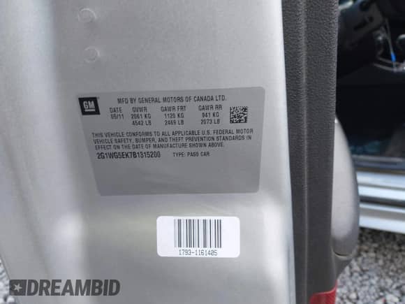 ✅ 2011 Chevrolet Impala LT Fleet • VIN: 2G1WG5EK7B1315200 • Лот: 43323546. Размещён на IAAI с пробегом 114 692 миль миль. Получите бесплатный доступ к архиву аукционных продаж из США и посмотрите подробный отчёт об истории автомобиля на DreamBid. Изображение 9.