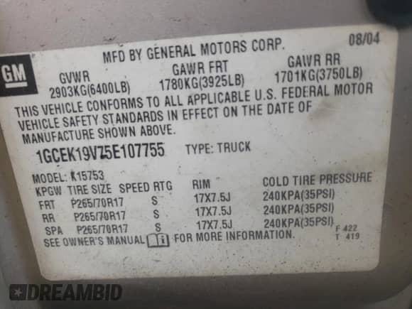 ✅ 2005 Chevrolet Silverado 1500 LS • VIN: 1GCEK19V75E107755 • Lot: 58696125. Wystawiony na Copart z przebiegiem 243 440 mil mil. Skorzystaj z bezpłatnego archiwum sprzedaży aukcyjnych z USA i zobacz szczegółowy raport historii pojazdu na DreamBid. Zdjęcie 12.