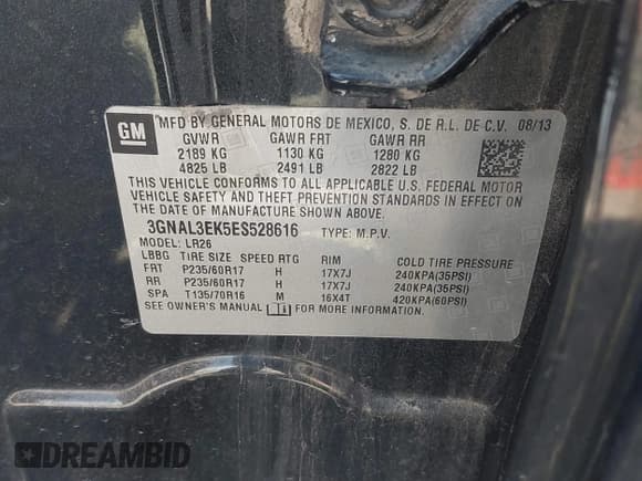 ✅ 2014 Chevrolet Captiva Sport LT • VIN: 3GNAL3EK5ES528616 • Lot: 42298243. Wystawiony na IAAI z przebiegiem 132 835 mil. Bezpłatny archiwum sprzedaży aukcyjnych z USA i szczegółowy raport historii pojazdu na DreamBid. Zdjęcie 9.