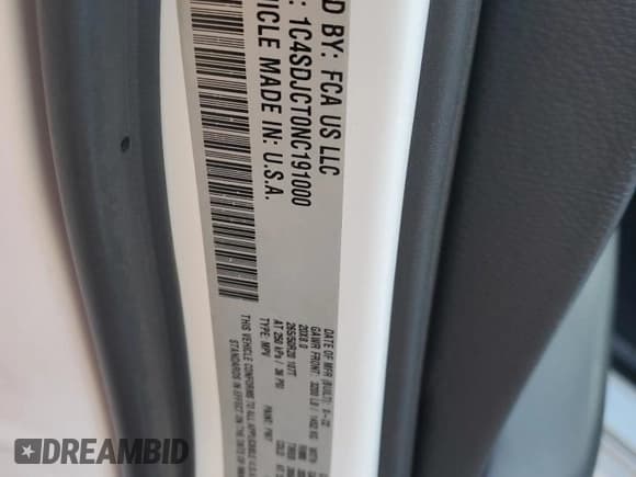 ✅ 2022 Dodge Durango R/T Plus • VIN: 1C4SDJCT0NC191000 • Lot: 91628325. Listed on Copart with 54,625 mi. Free auction sales archive from the USA and detailed vehicle history report at DreamBid. Image 14.