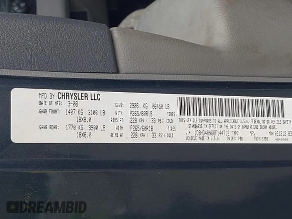 ✅ 2008 Dodge Durango SLT • VIN: 1D8HD48N68F144712 • Lot: 42508453. Listed on IAAI with 205,735 mi. Free auction sales archive from the USA and detailed vehicle history report at DreamBid. Image 9.